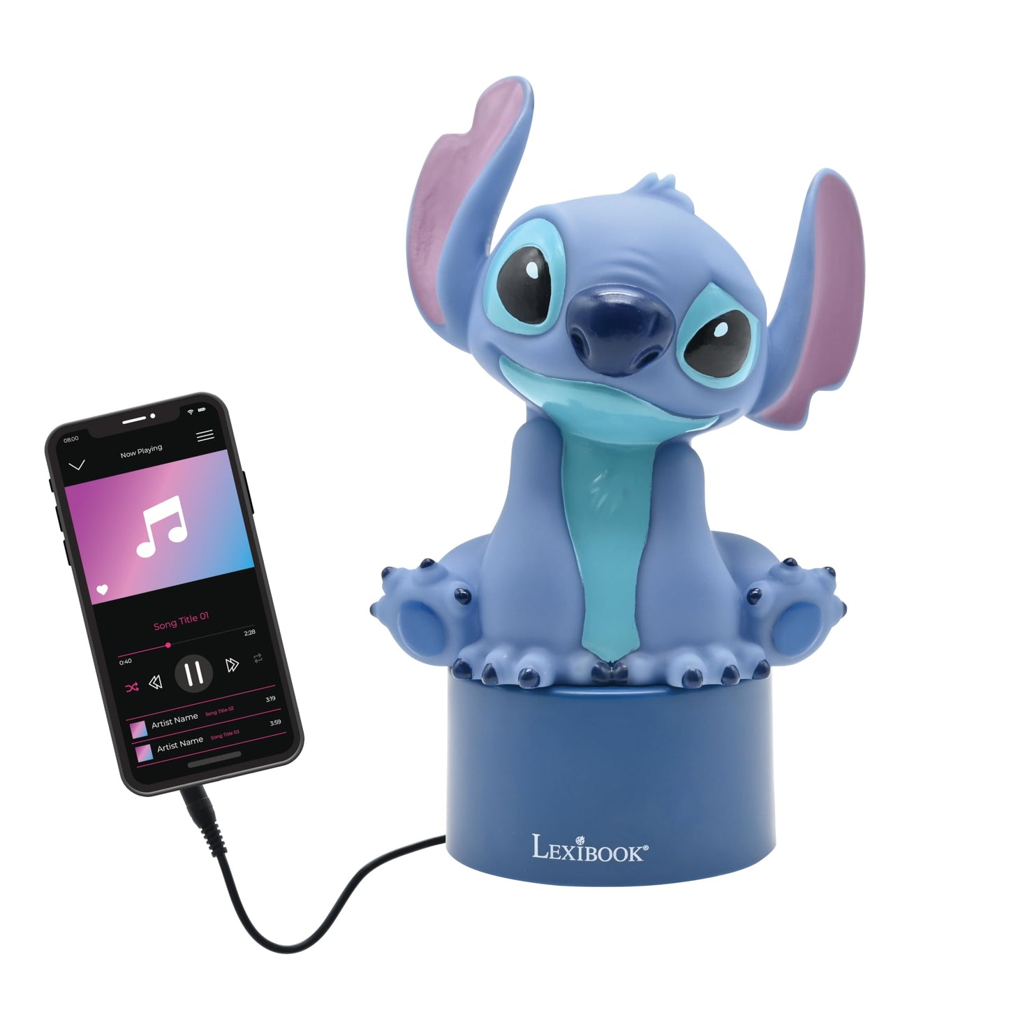 LEXiBOOK, Disney Stitch, Nightlight with Speaker, Color Change, Soft Light, Battery Operated, Blue, NS01D