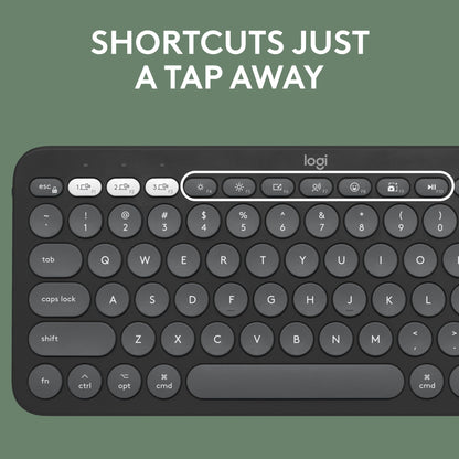 Logitech Pebble Keys 2 K380s, Multi-Device Bluetooth Wireless Keyboard with Customizable Shortcuts, Slim and Portable, Easy-Switch for Windows, macOS, iPadOS, Android, Chrome OS - Tonal Graphite