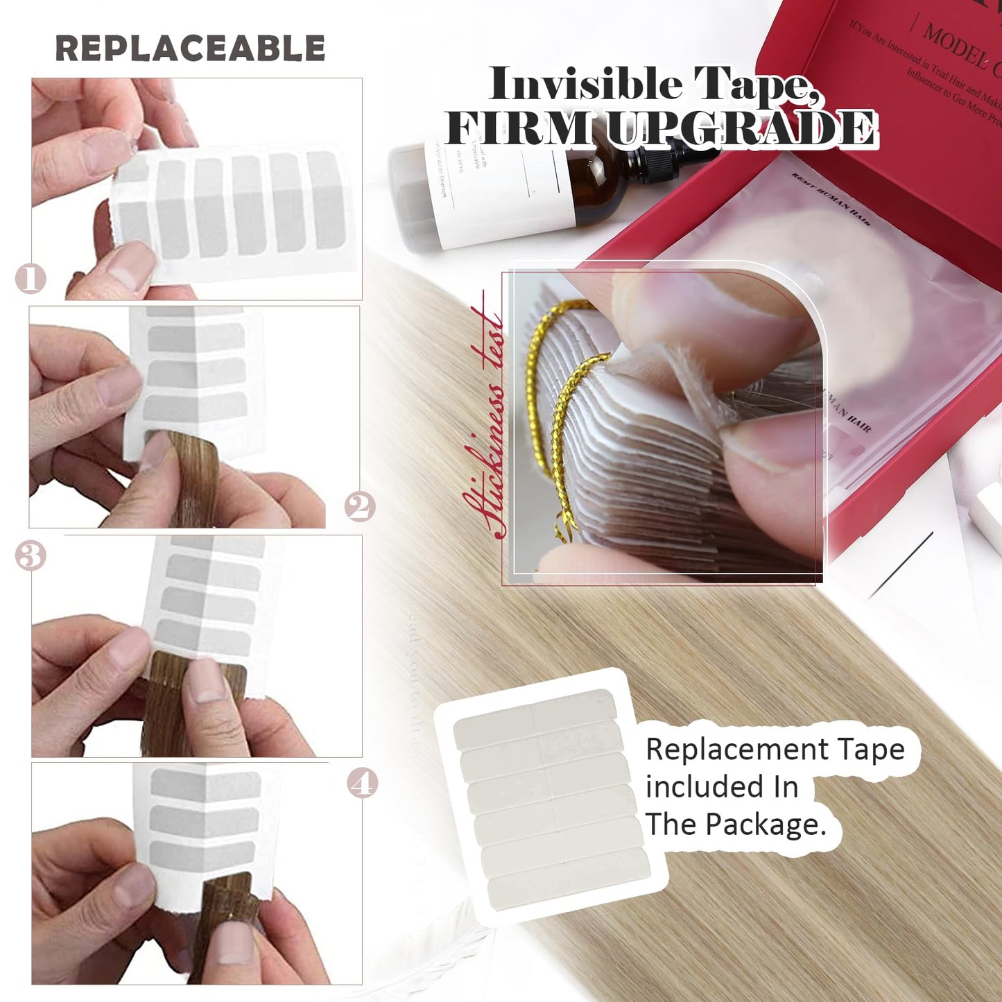 Moresoo Tape in Hair Extensions Human Hair 18 Inch Hair Extensions Tape Real Hair Ash Blonde with Platinum Blonde Tape in Extensions Remy Human Hair #P18/613 20 Pieces/50g