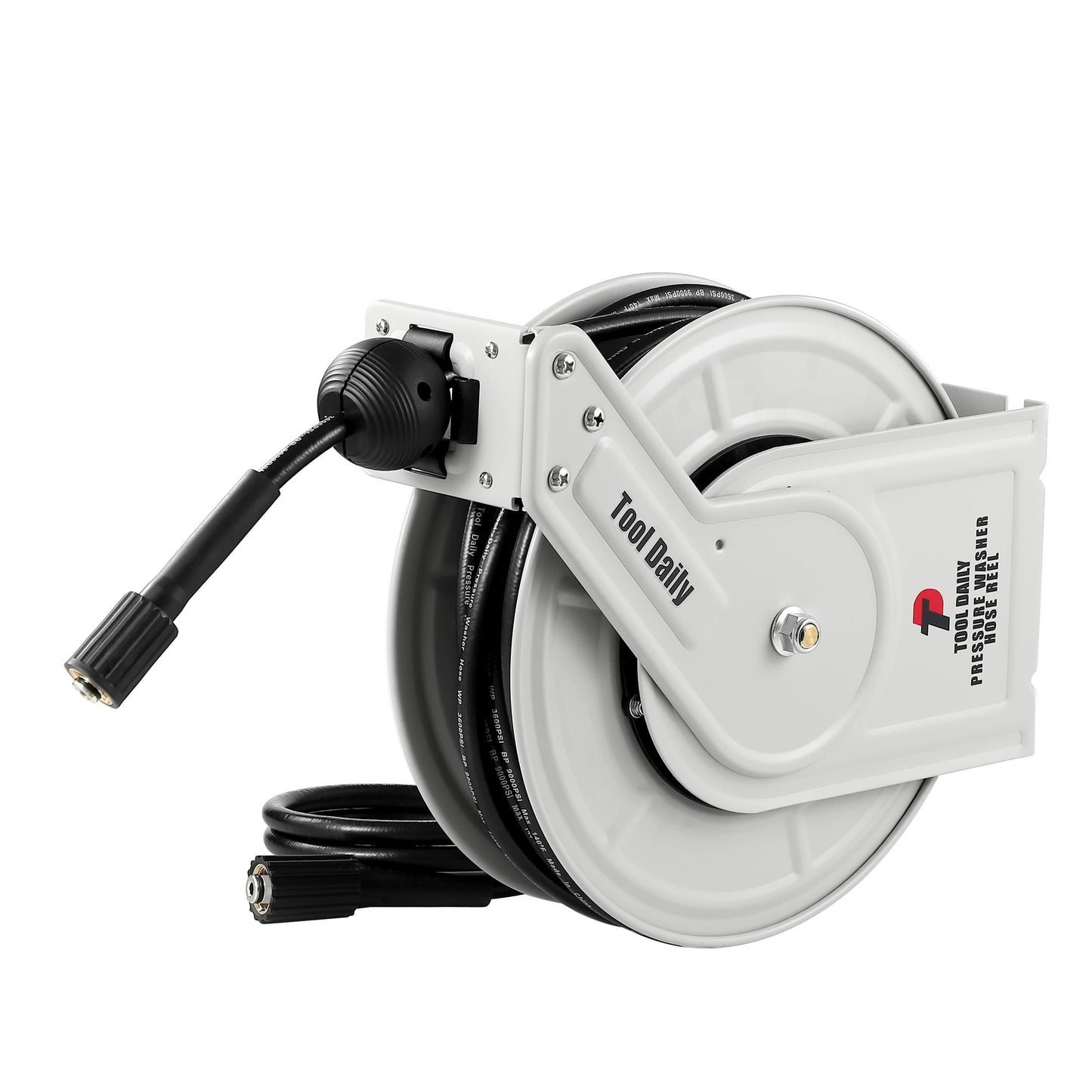Tool Daily Retractable Pressure Washer Hose Reel 60 FT x 1/4”, Heavy Duty Power Washer Hose Reel 3600 PSI, Auto-Rewinding, Wall/Floor Mounted