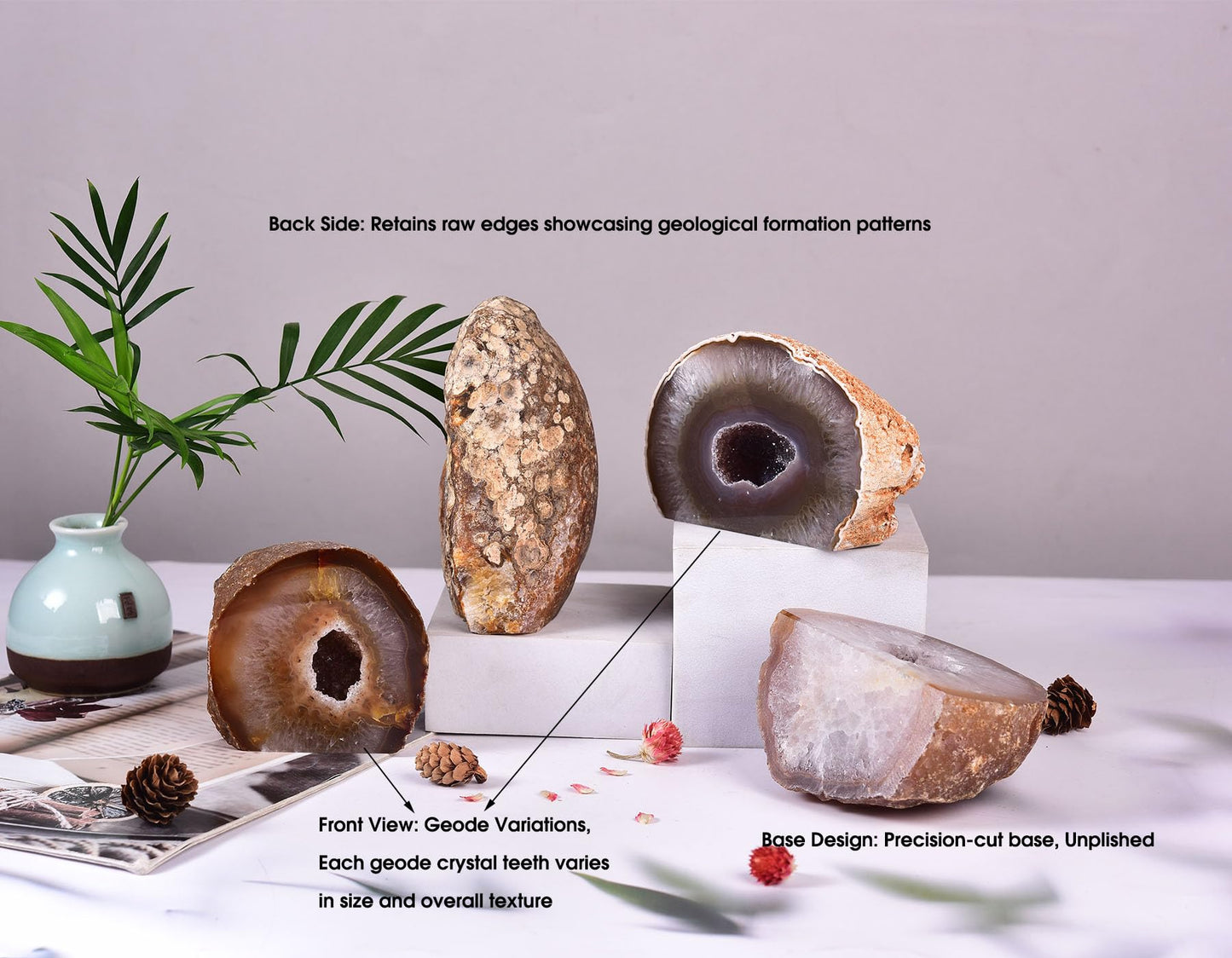 AMOYSTONE Natural Agate Geode Home Decor - Small Agate Crystal Stone - Unique Ornament for Bedroom Desk (Brown 1-1.5 Lbs)