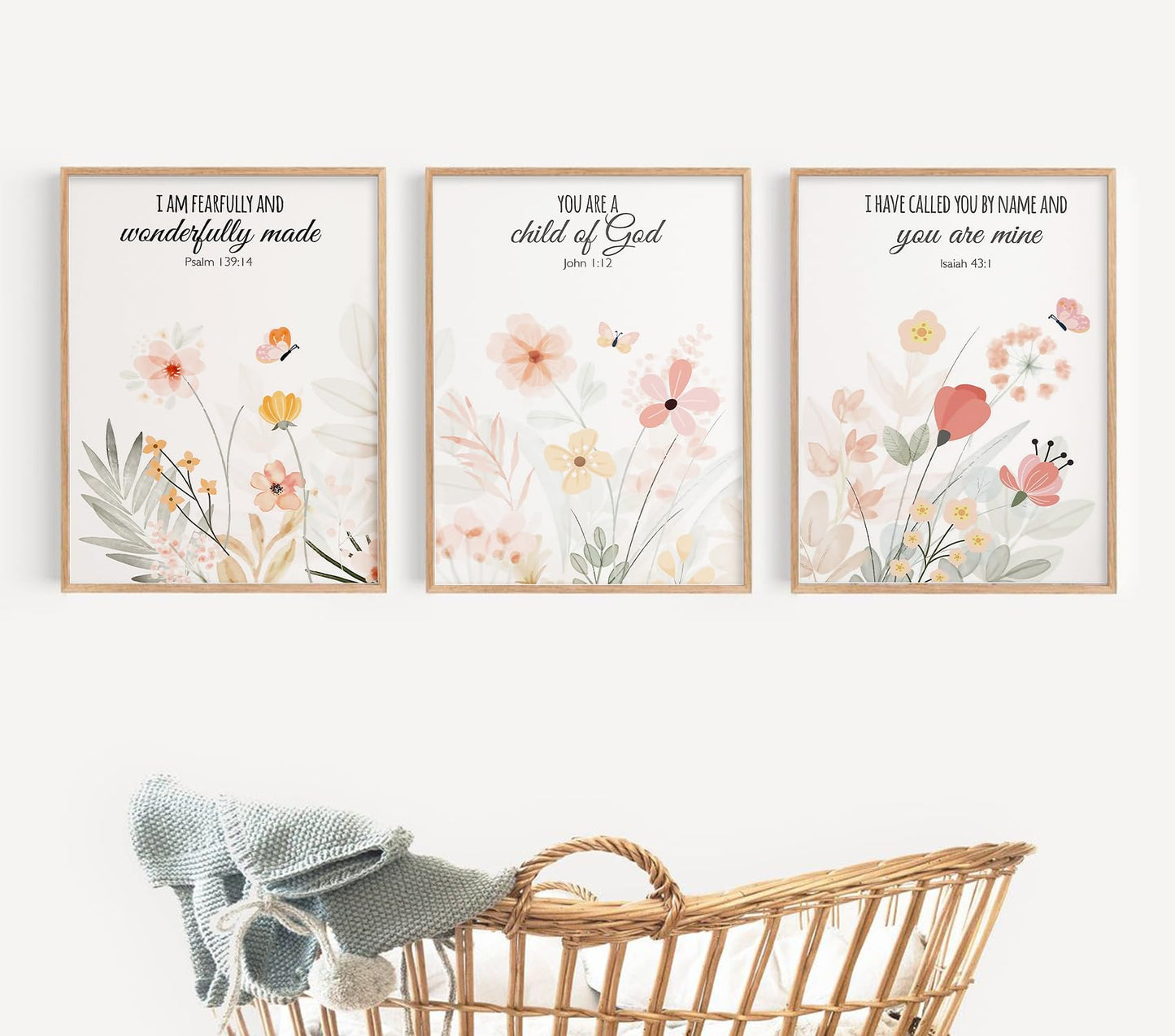 3pcs Framed Floral Wall Art Pieces, Christian Art, Bohemian Wall Decorations, Inspirational Bible Verse Canvas Paintings, Wildflower Patterns, For A Girl'S Room And Living Room, 12x16 Inch