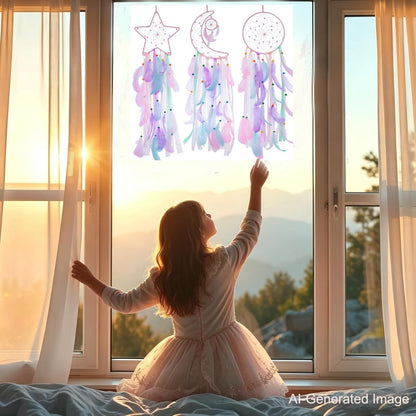 3 Pack Pink Star Moon Sun Dream Catcher - Pink Dream Catchers for Girls, Teen Girl Room Decor, Grils Bedroom Decoration