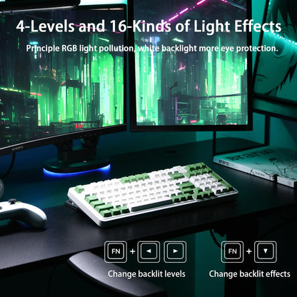 AUSDOM 98Pro Silent Mechanical Keyboard, Wireless Hot Swappable Gaming Keyboard with Backlit,Gasket Structure,Pre-lubed Tactile Switches,2.4GHz/Type-C/Bluetooth Custom Keyboards (Green & White-Silent)
