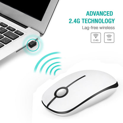 VssoPlor Wireless Mouse, 2.4G Slim Portable Computer Laptop Mouse with Nano Receiver Quiet Silent Optical Mice for Notebook, PC, Laptop, Computer-Black and Gold