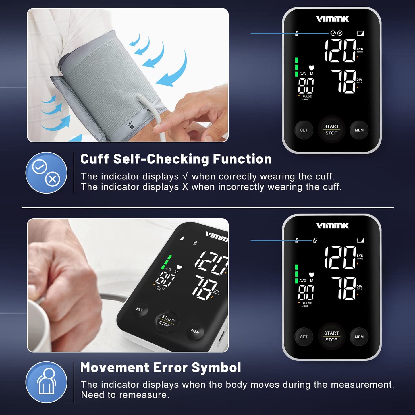 Blood Pressure Monitor CE Approved UK, Vimmk Upper Arm Blood Pressure Machines for Home Use Accurate BP Cuff LED Backlight Display Heart Rate Detection 2x120 Records, Cuff 22-40cm