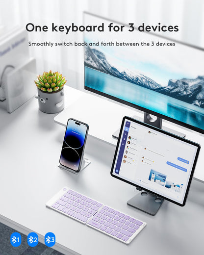 Samsers Foldable Bluetooth Keyboard - Portable Wireless Keyboard with Stand Holder, Rechargeable Full Size Ultra Slim Folding, Compatible iOS Android Windows Smartphone Tablet and Laptop - Black