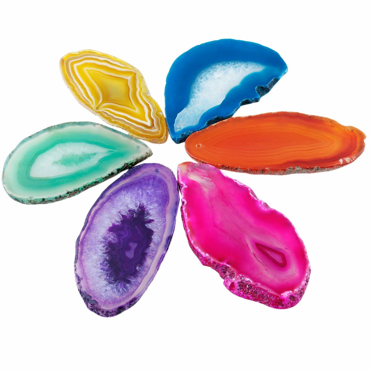 SUNYIK Top Drilled Agate Quartz Slice,Irregular Shapes,Assorted Random Color,Pack of 10