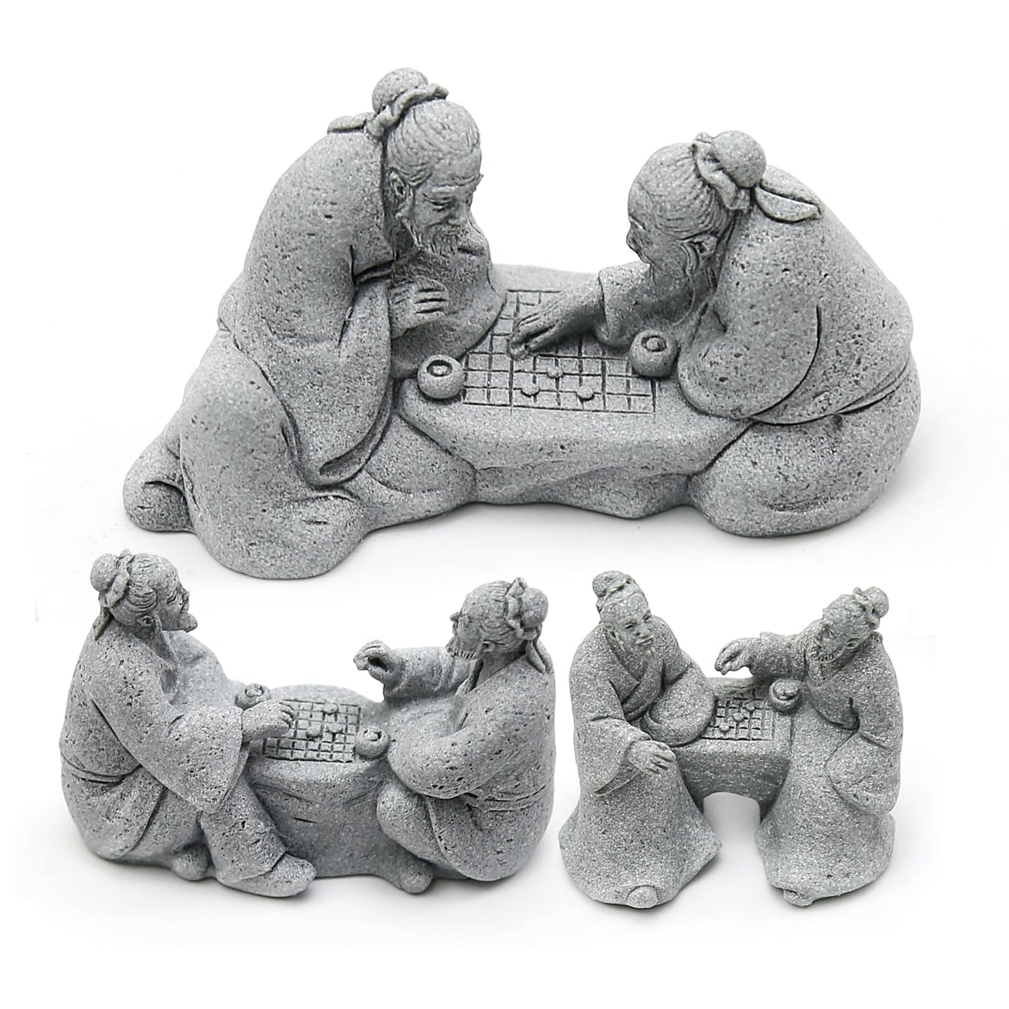 Hoypeyfiy 3Pcs Playing Chess Old Man Statue,Garden Figurines Set,Zen Garden Accessories,Outdoor Decor Sandstone for Bonsai,Micro Landscape Decoration,Garden,Patio,Yard,Lawn,Backyard