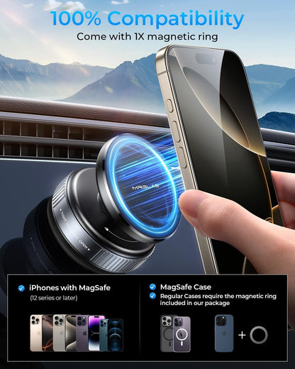 MRGLAS Upgraded 360° Adjustable Vacuum Magnetic Phone Holder Stand[Strongest Suction & Ultra Magnetic] Car Phone Mount for MagSafe Suction Cup, Compatible with Car/Gym/Mirror/Smooth Surface