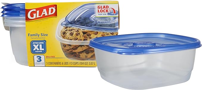 Glad GladWare XL Square Food Storage Containers, Family Size Meal Container