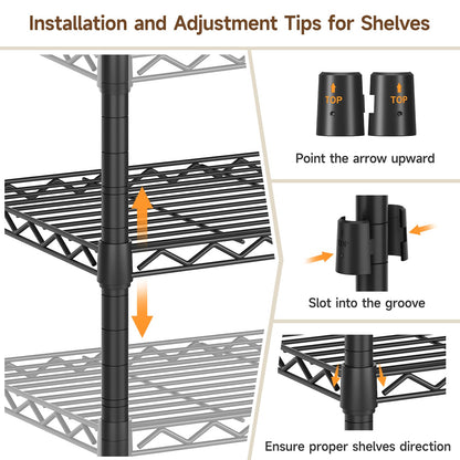 ONBRILL E3 Expandable Heavy Duty Garment Rack, Freestanding Closet Organizer System with 8 Wire Shelves & 3 Hanging Rods, Modular Metal Pipe Clothing Rack, Max Load 1000 LBS, Portable Closet, Black