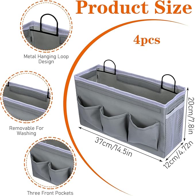 4pcs 3-pockets Wall Hanging Storage Bag, Bedside Caddy Organizer Bags, Bed