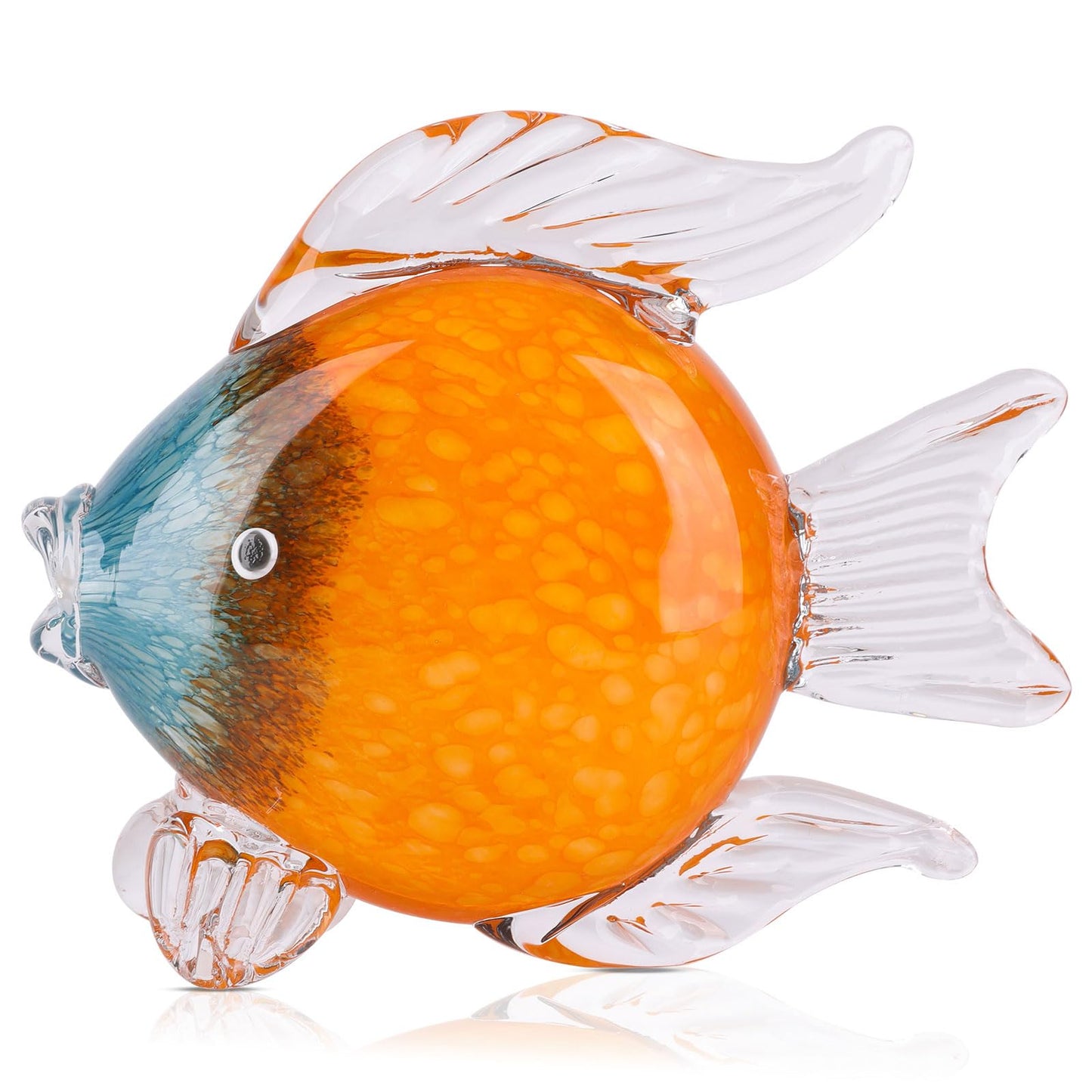 QIANLING Glass Fish Figurines - Coastal Home Decor, Modern Ocean Centerpieces for Living Room, Dining Area, Bathroom, Office, Coffee Table, Beach House, Nautical, Seaside, Entrance, Shelf Display