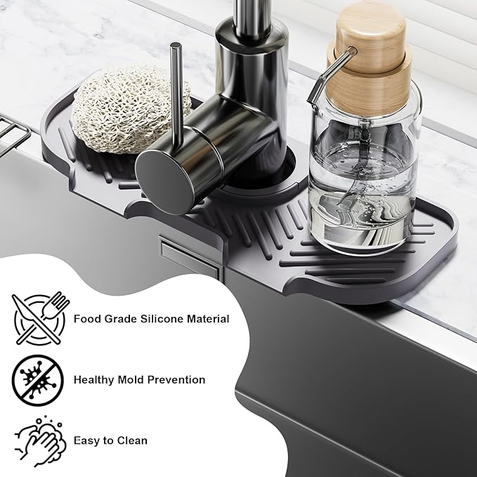2 Pack Faucet Mat for Kitchen Sink，6° Slope Sink Splash Guard，Splash Guard for