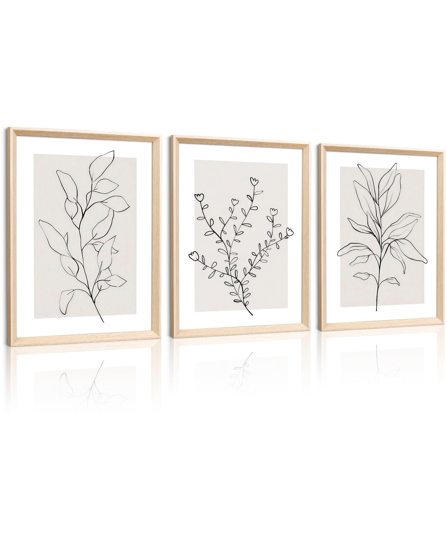 HesenDot 12x16in Botanical High Framed Wall Art Set of 3, Minimalist Line Drawing Plant Canvas Prints, Neutral Modern Nature Wall Decor for Living Room Bedroom Bathroom Office