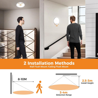 slochi LED Ceiling Light with Motion Sensor, 3000K-4000K-6500K & 100W Equivalent Motion Sensor Lights Indoor, 15W 1500LM 18cm Bathroom Ceiling Light for Bath,Porch,Stairs,Garage