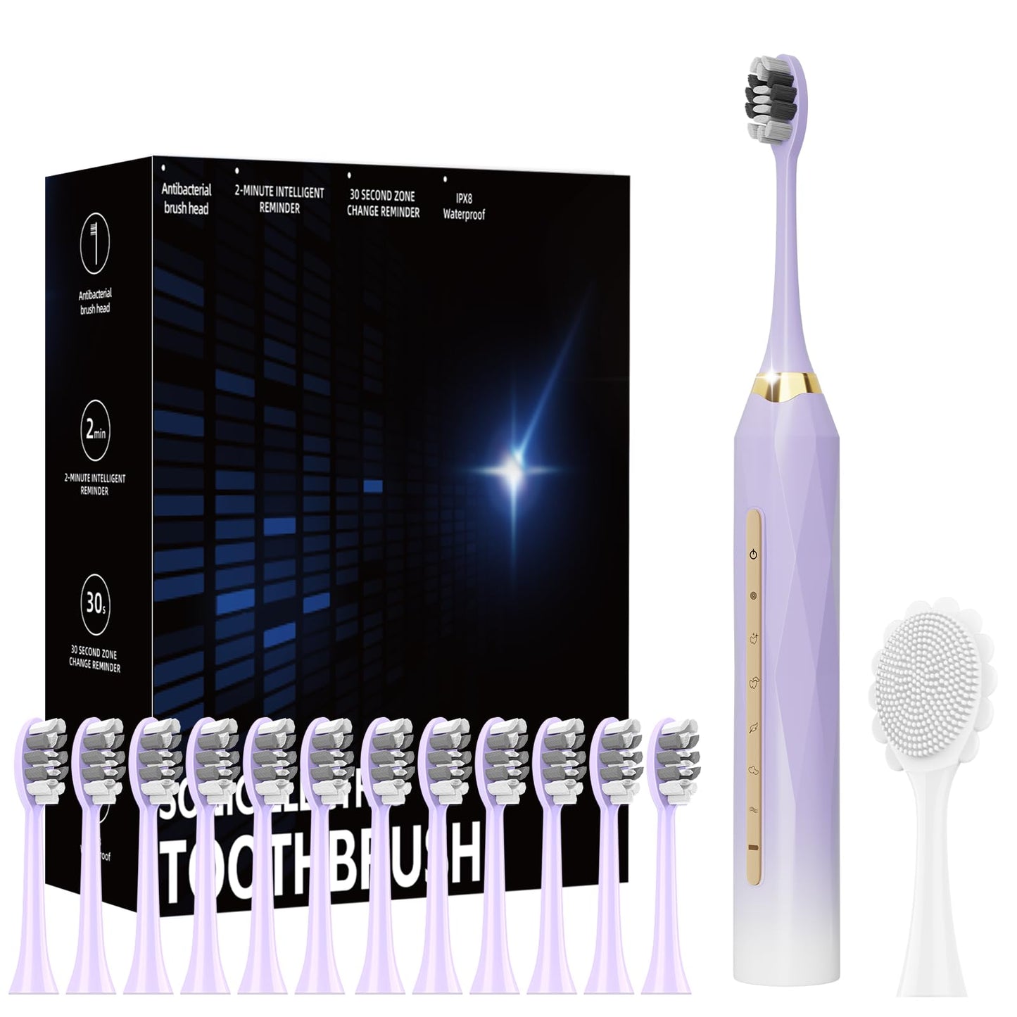 Adult Sonic Electric Toothbrush, USB Rechargeable Sonic Toothbrush, with 12 Brush Heads, 5 Modes, Equipped with Cleaning Brush, Brushing and Washing Two in one