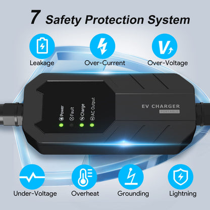 MEGEAR Skysword Ⅱ Level 1-2 EV Charger, 100-240V 16A 25FT Portable EVSE, NEMA 6-20 Plug with NEMA 5-15 Adapter Electric Vehicle Charging Station