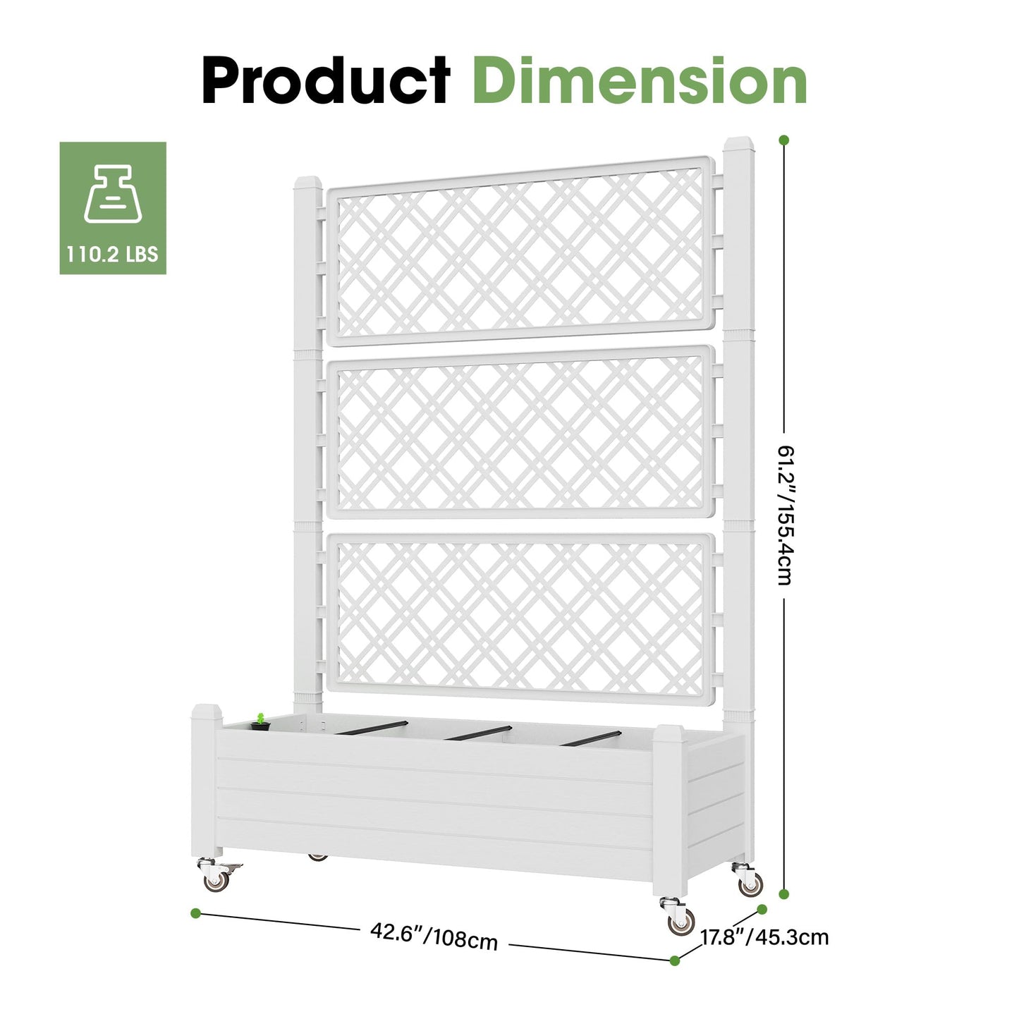 Fancyango Raised Garden Bed with Trellis and Wheels, Resin Planter Box with Trellis with Drainage Holes & Water Monitor, Privacy Planters for Patio for Climbing Plants, Ashen(2 Pack)