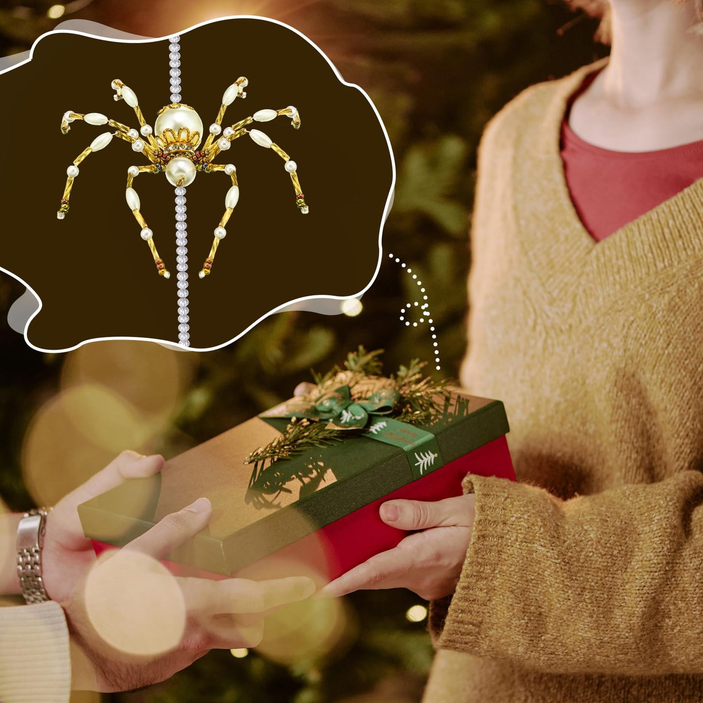 Lunmon 6 Pcs 6.3 Inch Christmas Spider Ornaments for Tree Crystal Beaded Spider Christmas Hanging Ornaments with Crystal Drop Pendent Decoration for Xmas Tree Indoor Home Window Party Gift