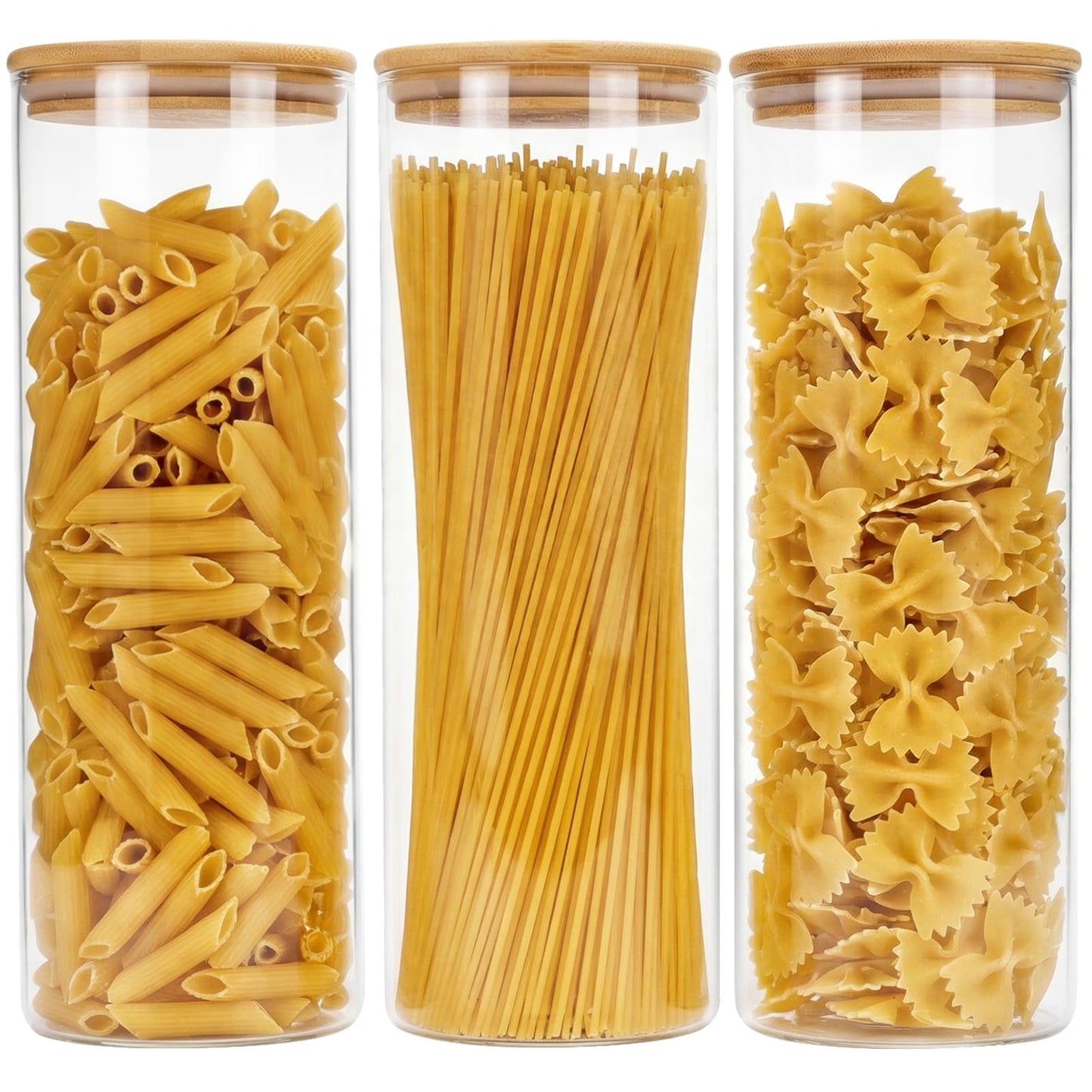 Moretoes 3 Pack 2qt Glass Storage Containers with Bamboo Press Lids, Large Airtight Food Storage Jars for Pantry, Flour, Sugar, Dry Goods