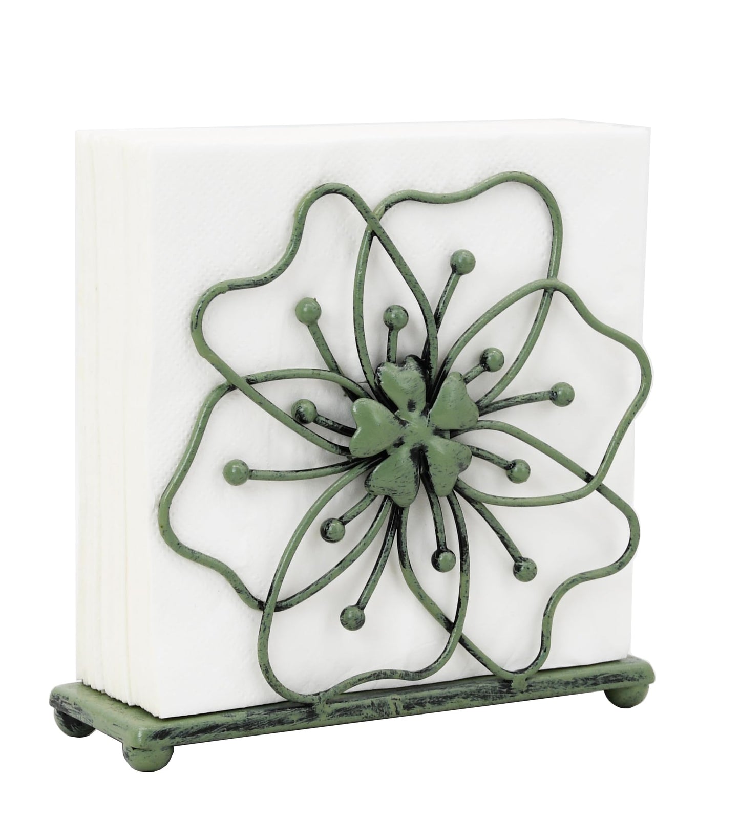 OwlGift Flower Style Napkin Holder, Freestanding Tissue Dispenser, Dining Table Napkin Storage for Home Kitchen Restaurant Picnic Party Wedding Housewarming – Green