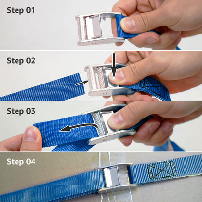 Amazon Basics Tie-Down Straps, 2.5 m Long, 25mm Wide, 150kg Load Capacity - Blue (4-Pack)