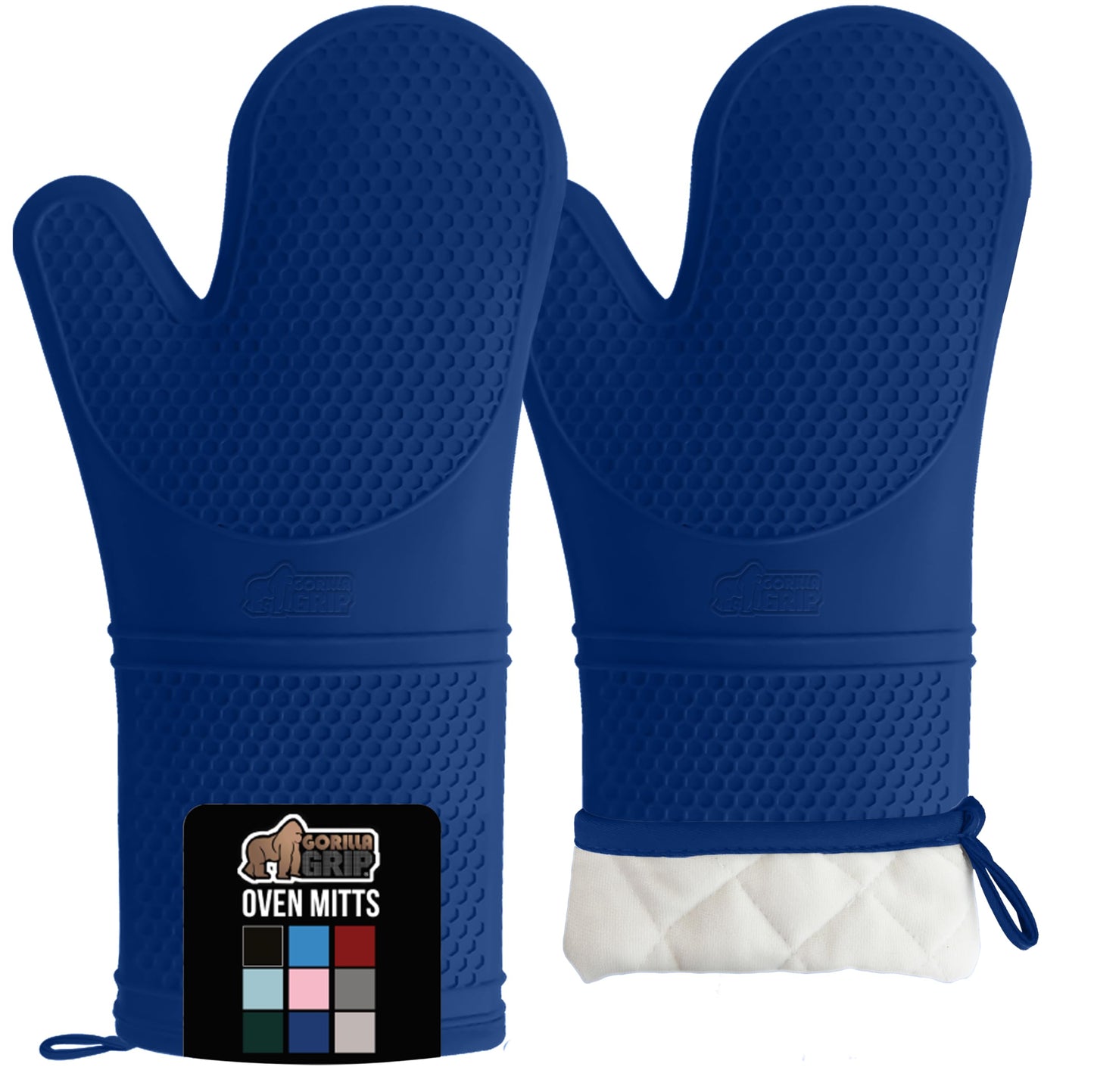 GORILLA GRIP BPA-Free Soft Silicone Oven Mitts and Pot Holders Sets, Heat Resistant Waterproof Cooking Gloves, Thick Cotton Lining, Flexible Gripping for Baking Grilling, Kitchen Trivets, Turquoise