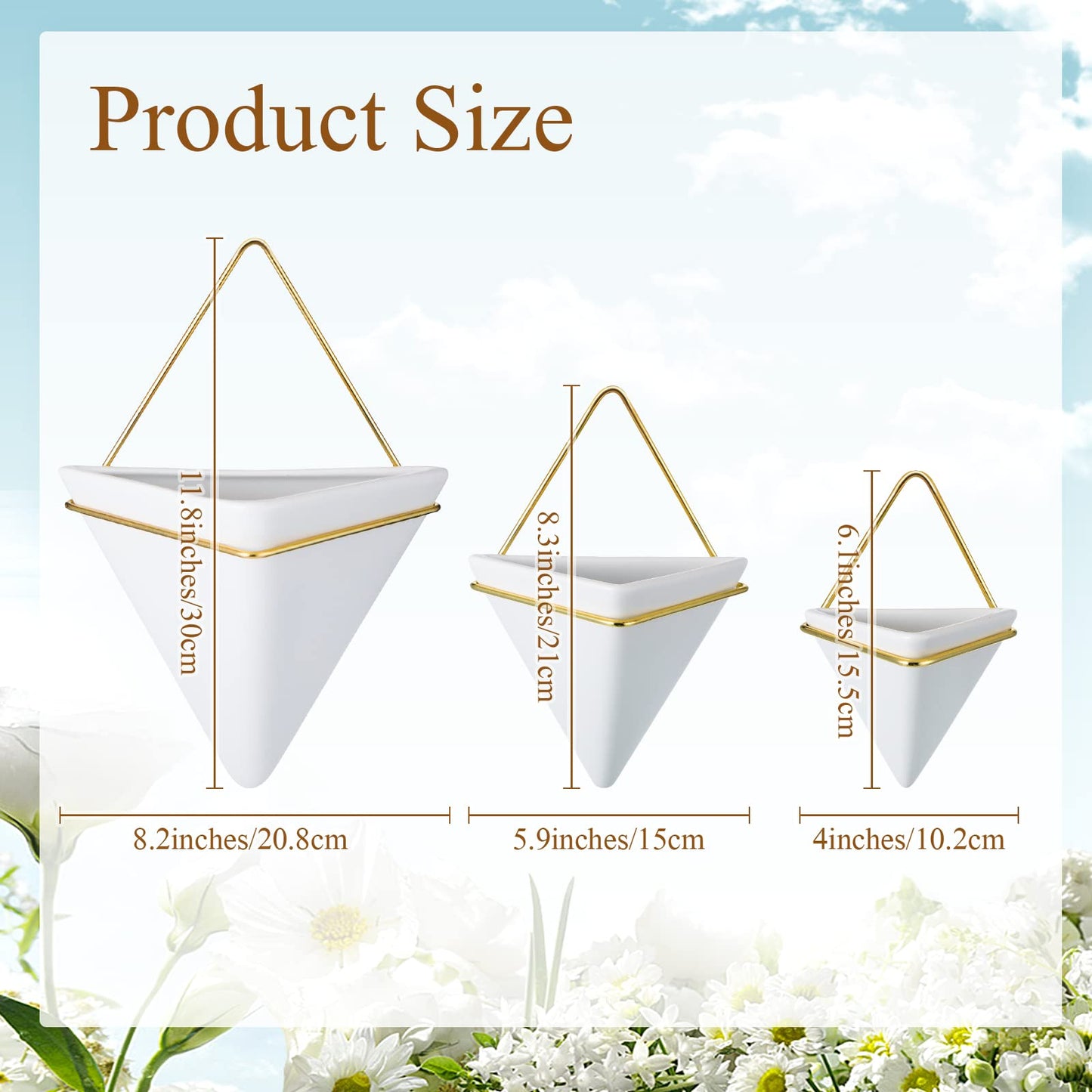 Rtteri 15 PCS Wall Hanging Planter Set with Artificial Succulents, 3 Ceramic Geometric Wall Planters in 3 Sizes, Modern Indoor Decor for Living Room Bathroom Office