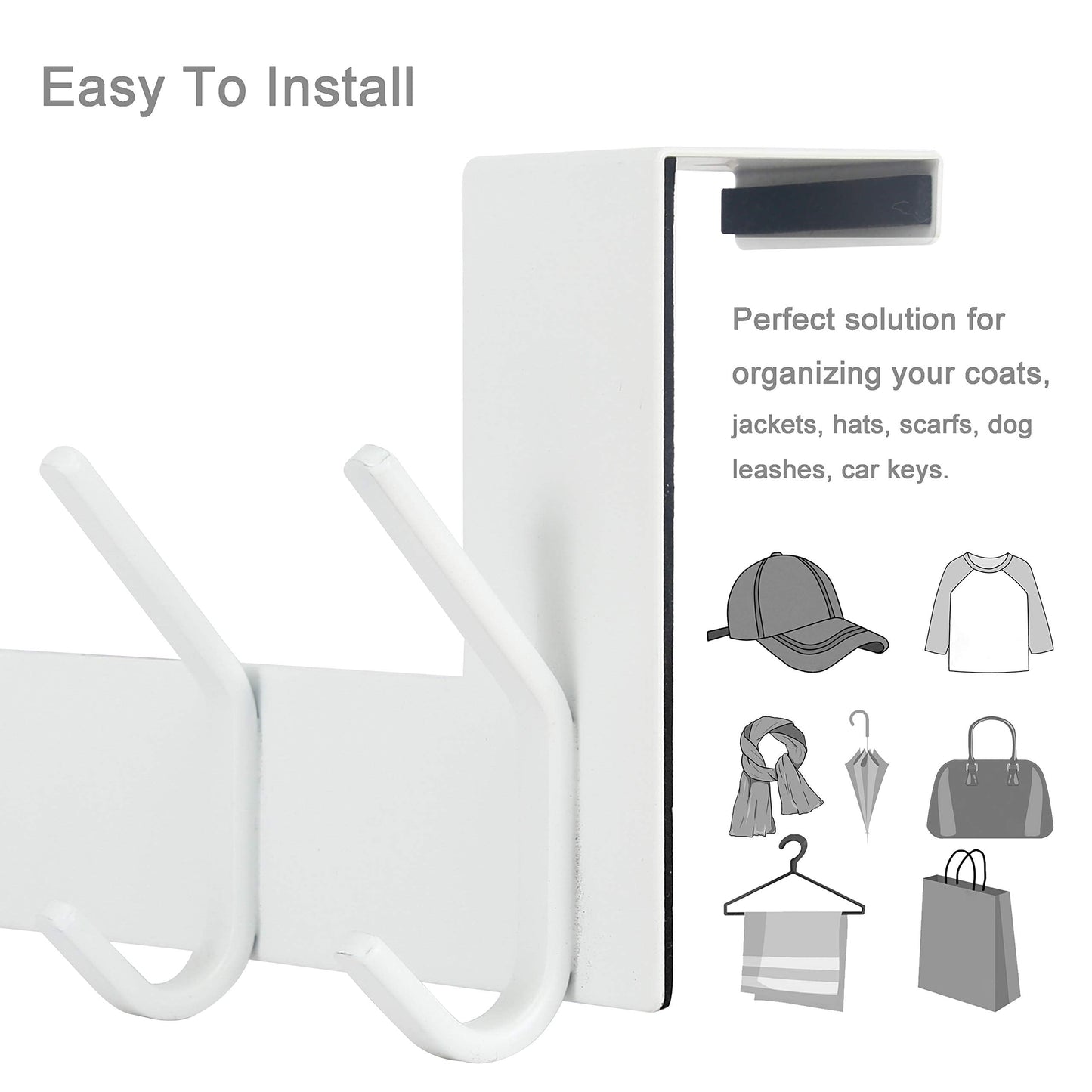 WEBI Over the Door Hooks,Over Door Towel Rack,Door Hanger,Door Coat Hanger,Over the Door Coat Rack,Door Hooks for Hanging Clothes,Back of Door,White