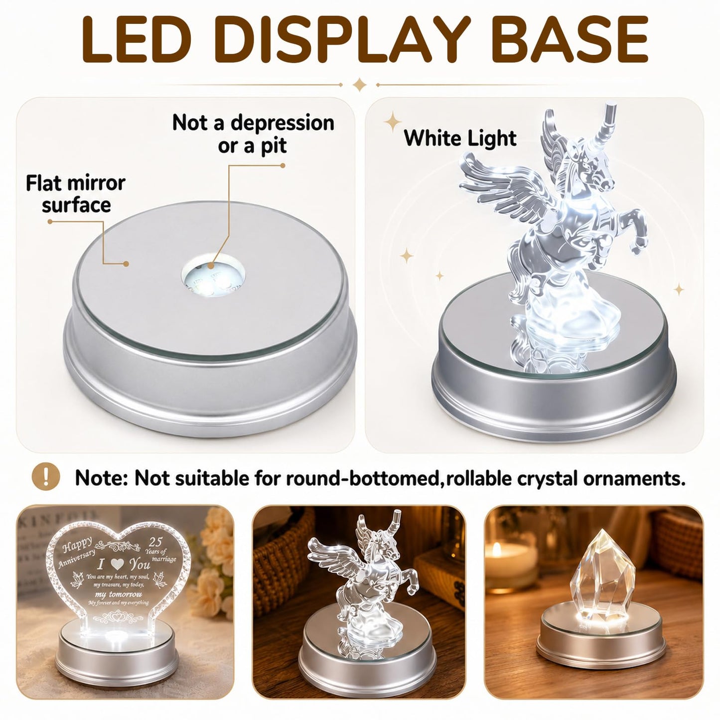 Wettal 20 Pack LED Light Base Wireless White Light Display Stand Silver LED Lighted Base for Glass Art Crystal Art Statue Display Stand Powered by Aaa Batteries Home Party Wedding Christmas Decor