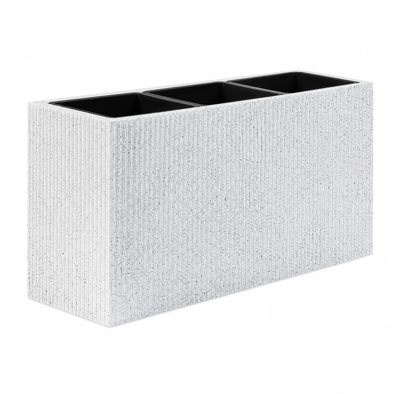 DEPLA LANE Trevano Fiberstone Rectangular Planter (26" L x 9.8" W x 15.7" H) Ribbed Finish, Removable Inner Pots, Lightweight, Durable, UV Resistant, Modern Indoor Outdoor Plant Pot (M, Ribbed White)