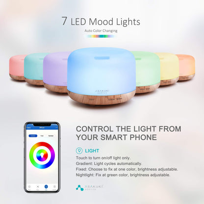 ASAKUKI Essential Oil Diffuser 500ml, Ultrasonic Aromatherapy Humidifier with Remote Control, 7 LED Colors, Timer & Auto-Off, Large Room Diffuser