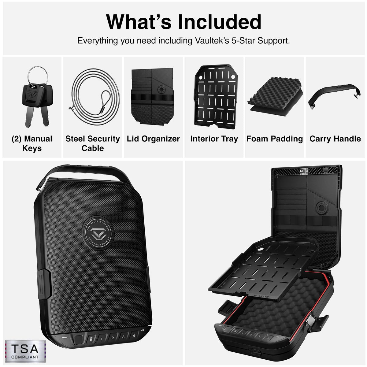 VAULTEK LifePod 20 Full-Size Biometric Lockable Weatherproof Case with Built-in Lock, Steel Security Cable, & TSA Handgun Case or Car Safe, Portable Travel Pistol Safe/Covert Black/Biometric