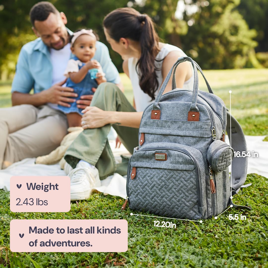 BabbleRoo Baby Changing Bag Backpack, Nappy Changing Back Pack Diaper Bags with Changing Mat & Pacifier Holder for Mom & Dad (Black)