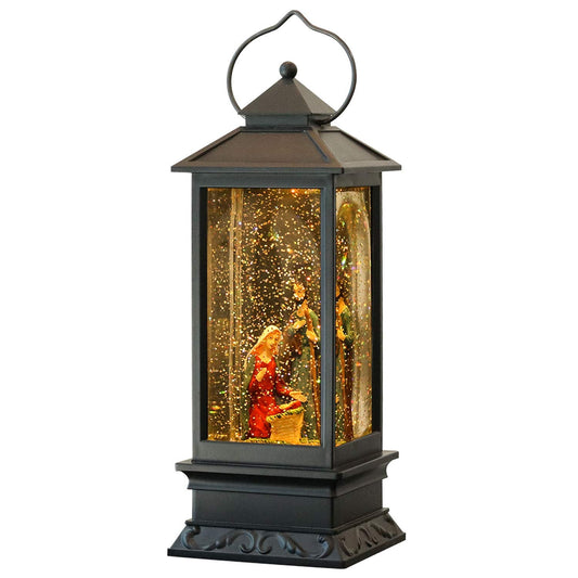 Wondise Lighted Musical Snow Globe Lantern with 6 Hour Timer, 12 Inches USB Powered and Battery Operated Spinning Water and Swirling Glitter Christmas Snow Globe Lantern Gifts(Nativity)