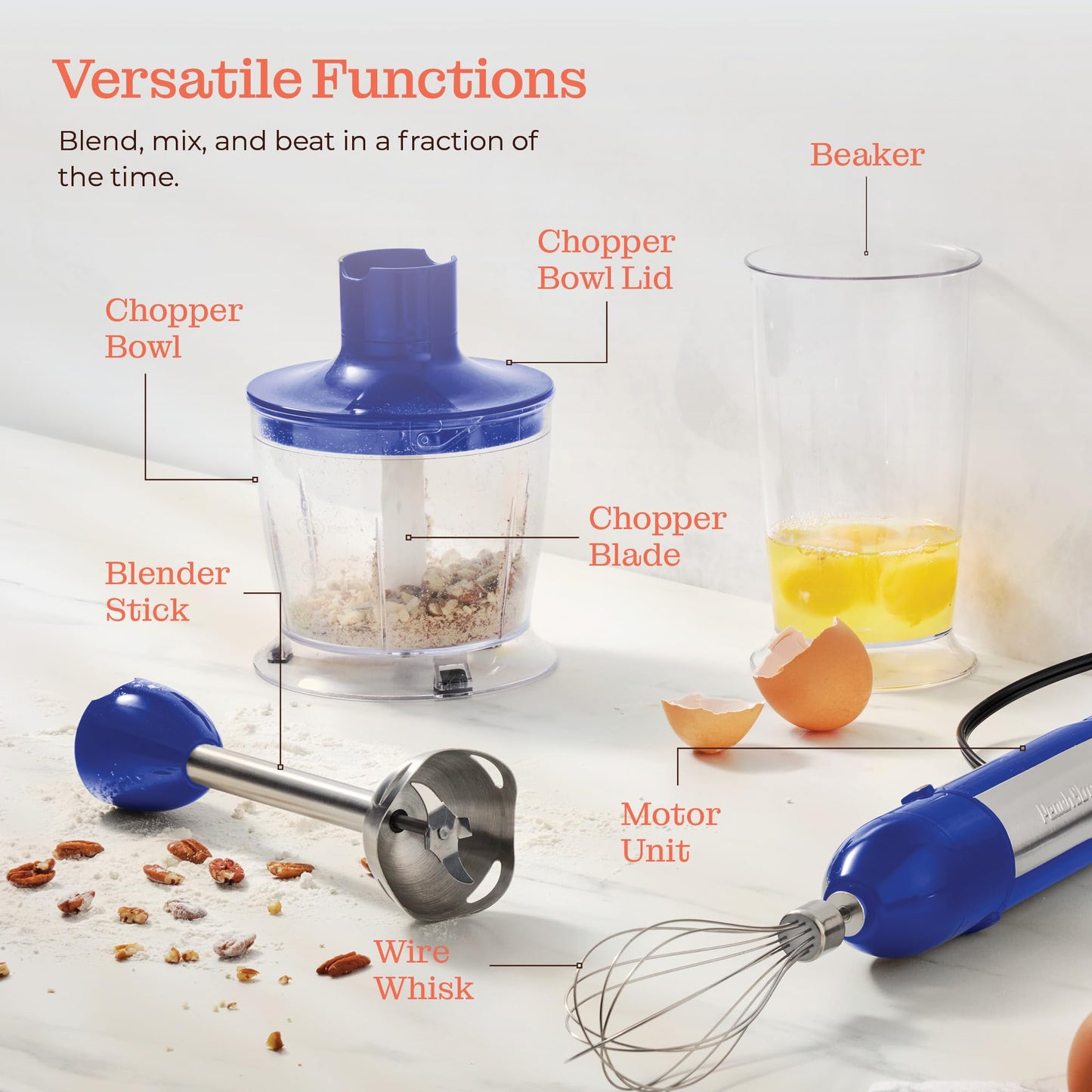 Powerful Immersion Blender, Electric Hand Blender 500 Watt with Turbo Mode, Detachable Base. Handheld Kitchen Gadget Blender Stick for Soup, Smoothie, Puree, Baby Food, 304 Stainless Steel Blades