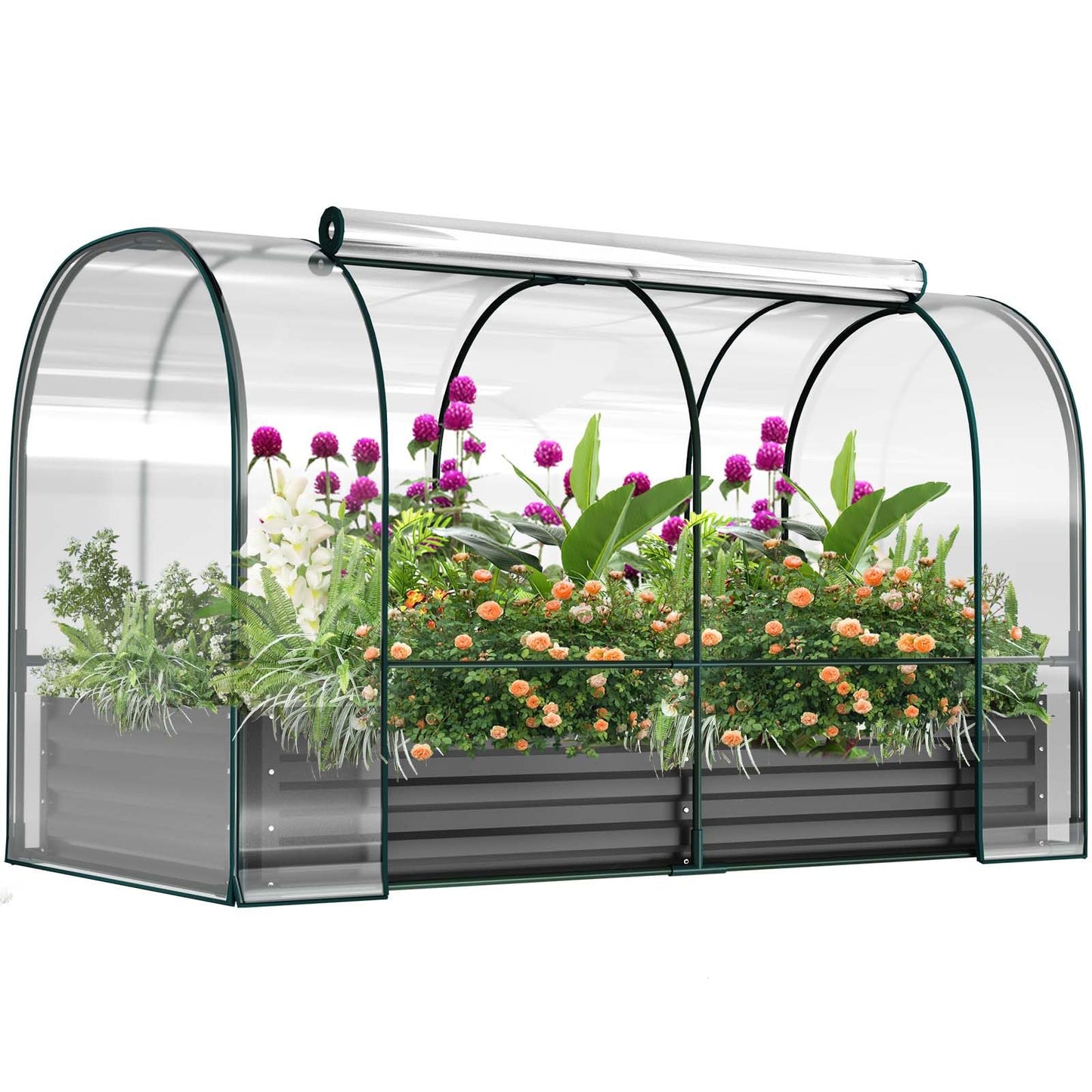 Galvanized Raised Garden Bed for Gardening Vegetables with Cover, 71"x35.4"x47.2" Outdoor Metal Planter Box Kit with Roll-Up Large Screen Windows Mini Greenhouse for Growing Vegetables Flower