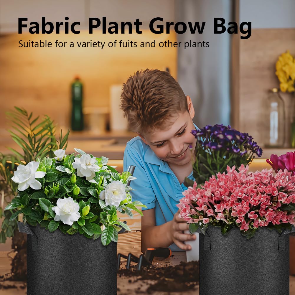 Ukontagood 50 Pack Grow Bags, Black Heavy Duty Fabric Pots Nonwoven Potato Grow Bags with Sturdy Handles & Reinforced Stitching, Breathable Vegetable Flower Plant Growing Containers Bags (10 Gallon)