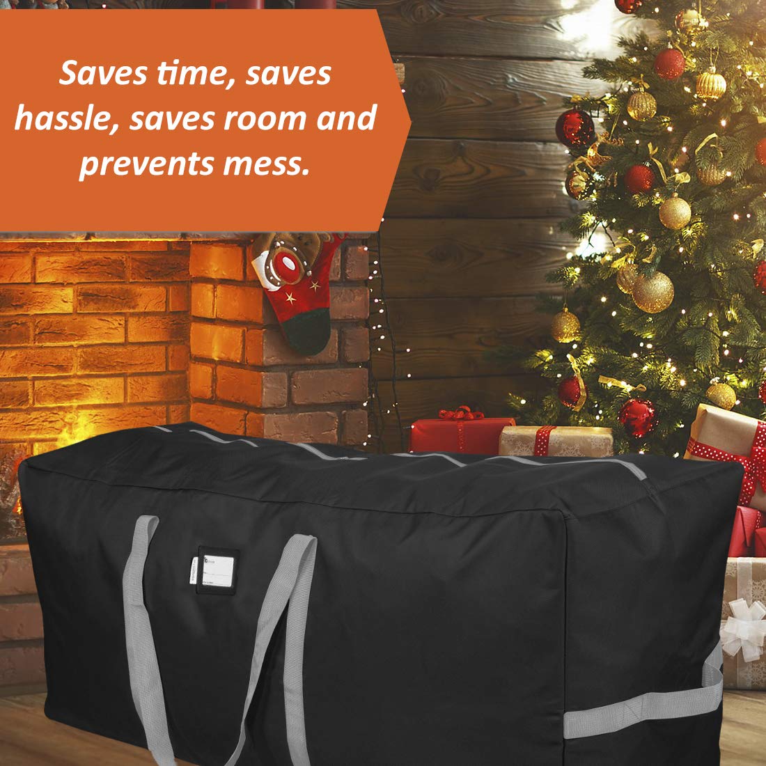 Primode Heavy Duty Christmas Tree Storage Bag, Fits Up to 9 Ft. Tall Disassembled Trees, 25" H X 20" W X 65" L, Durable 600D Oxford Material, Heavy Duty Xmas Storage Container (Black)