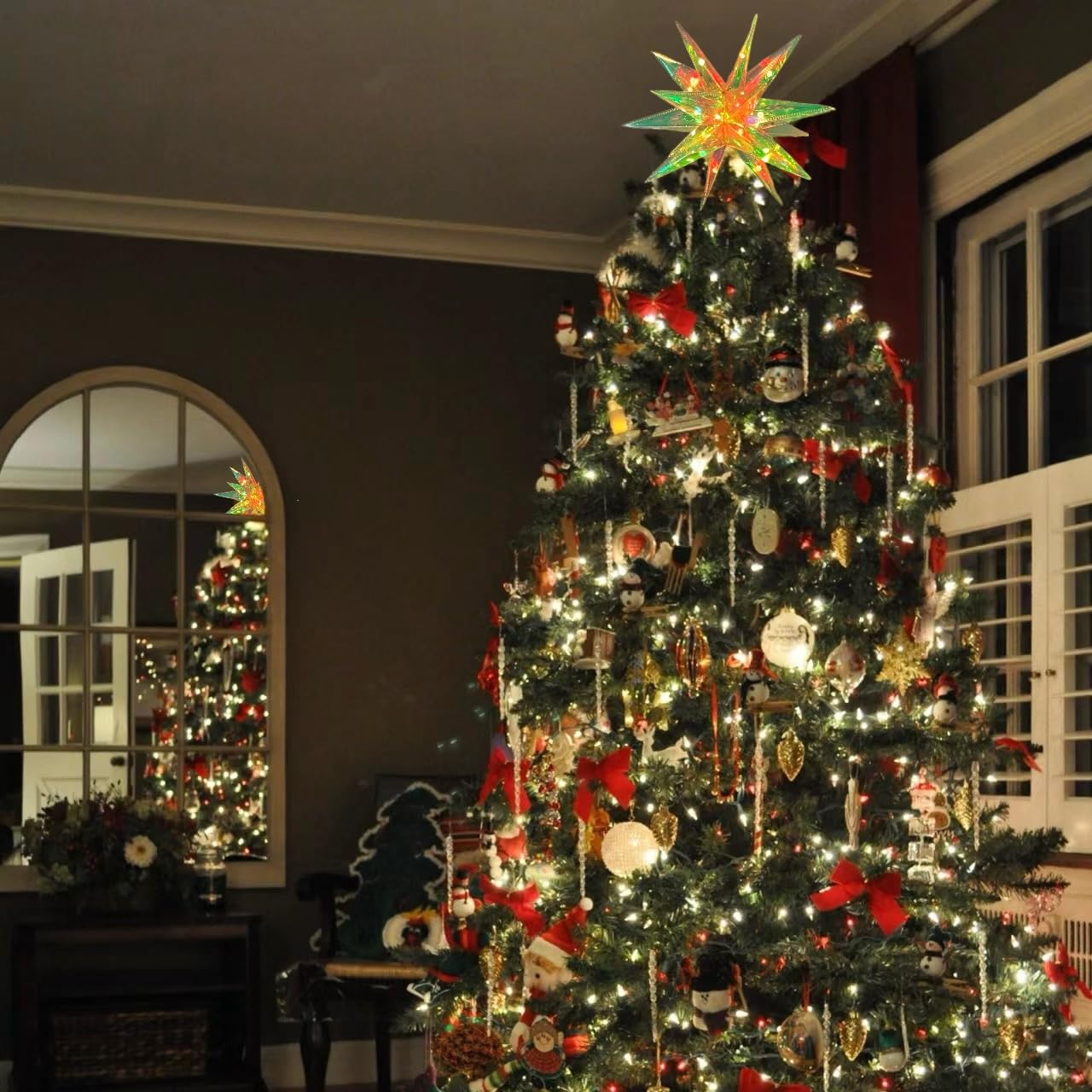 LEDLampsWorld 3D Moravian Star Tree Topper, PET Christmas Star Tree Toppers Powered by USB, App Control LED Smart Christmas Light with Remote for Xmas Tree