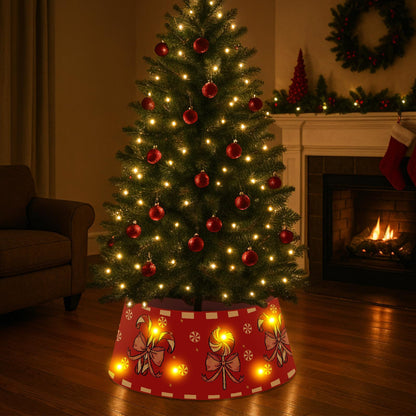 Christmas Candy Cane Tree Collar with LED Light Red Tree Skirt Blue Ring Base Cover for Christmas Trees Decoration Holiday Indoor Outdoor