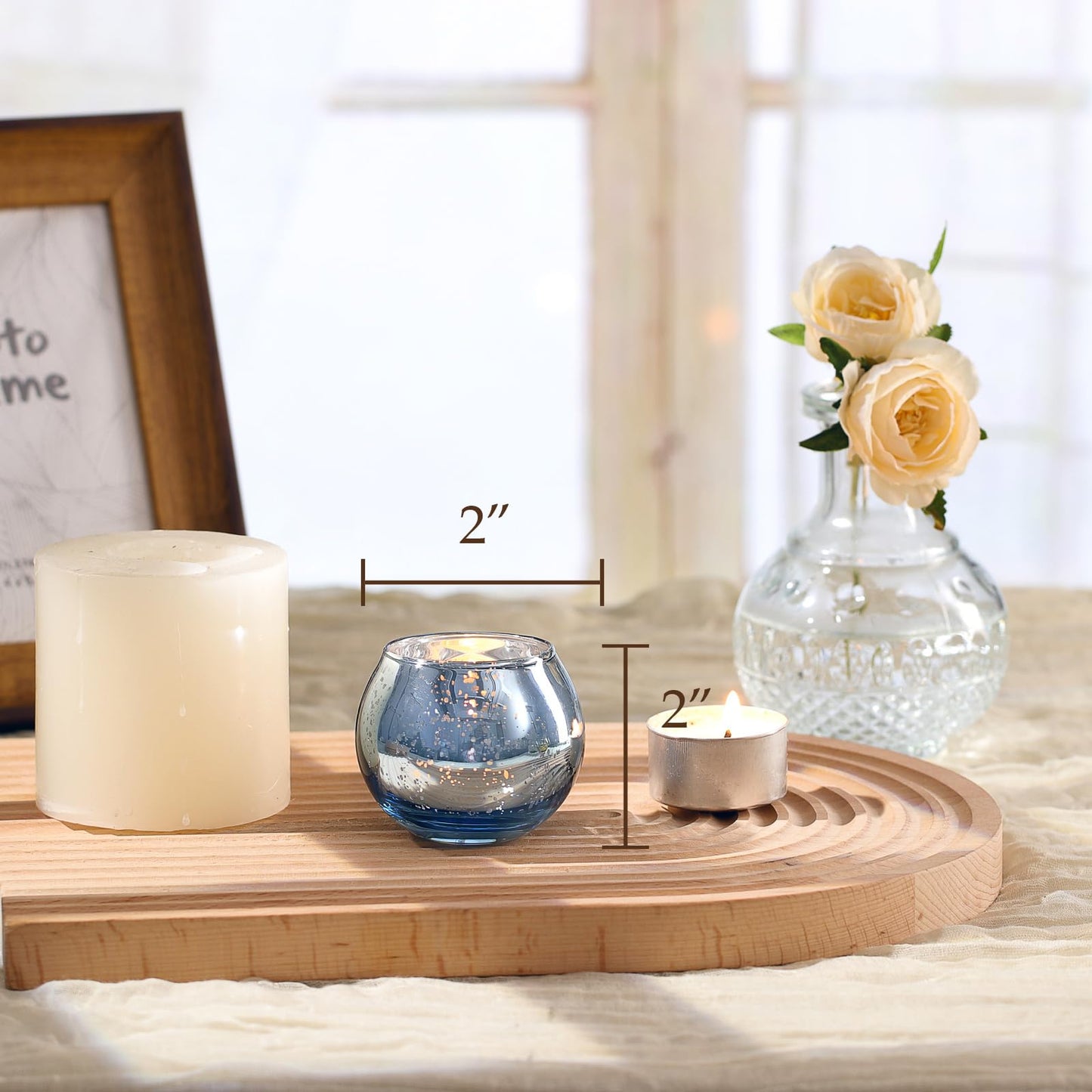 LAMORGIFT 24 Pcs Blue Votive Candle Holders- Blue Centerpieces for Tables, Round Mercury Glass Candle Holder for Wedding Decor, Bridal Shower Decorations