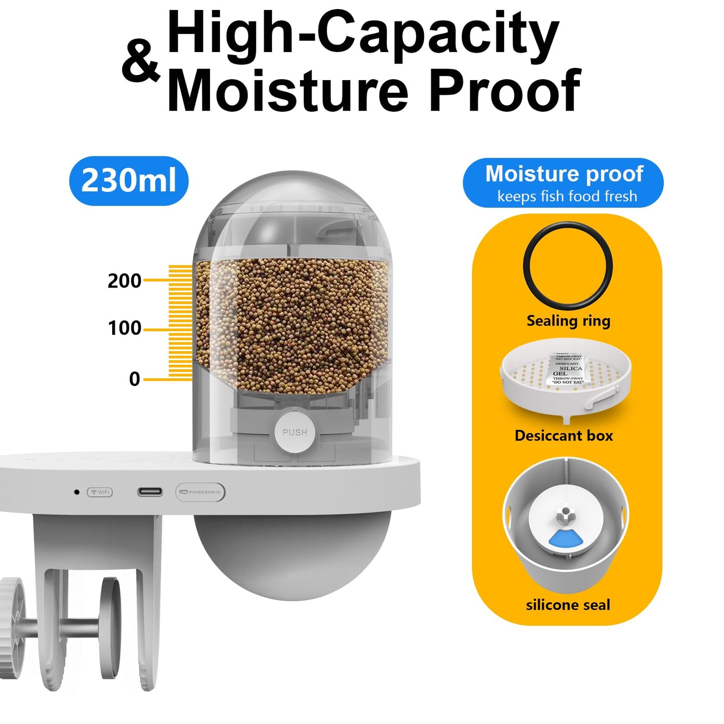 Wolmds WiFi Automatic Fish Feeder with 2.5K Camera, 2.4/5G Smart App Remote Contro & Vacation Feeding Timer, Precision Aquatic Pet Feeder, 230ML Moisture-Proof Fish Food Dispenser for 10+ Gallon Tank