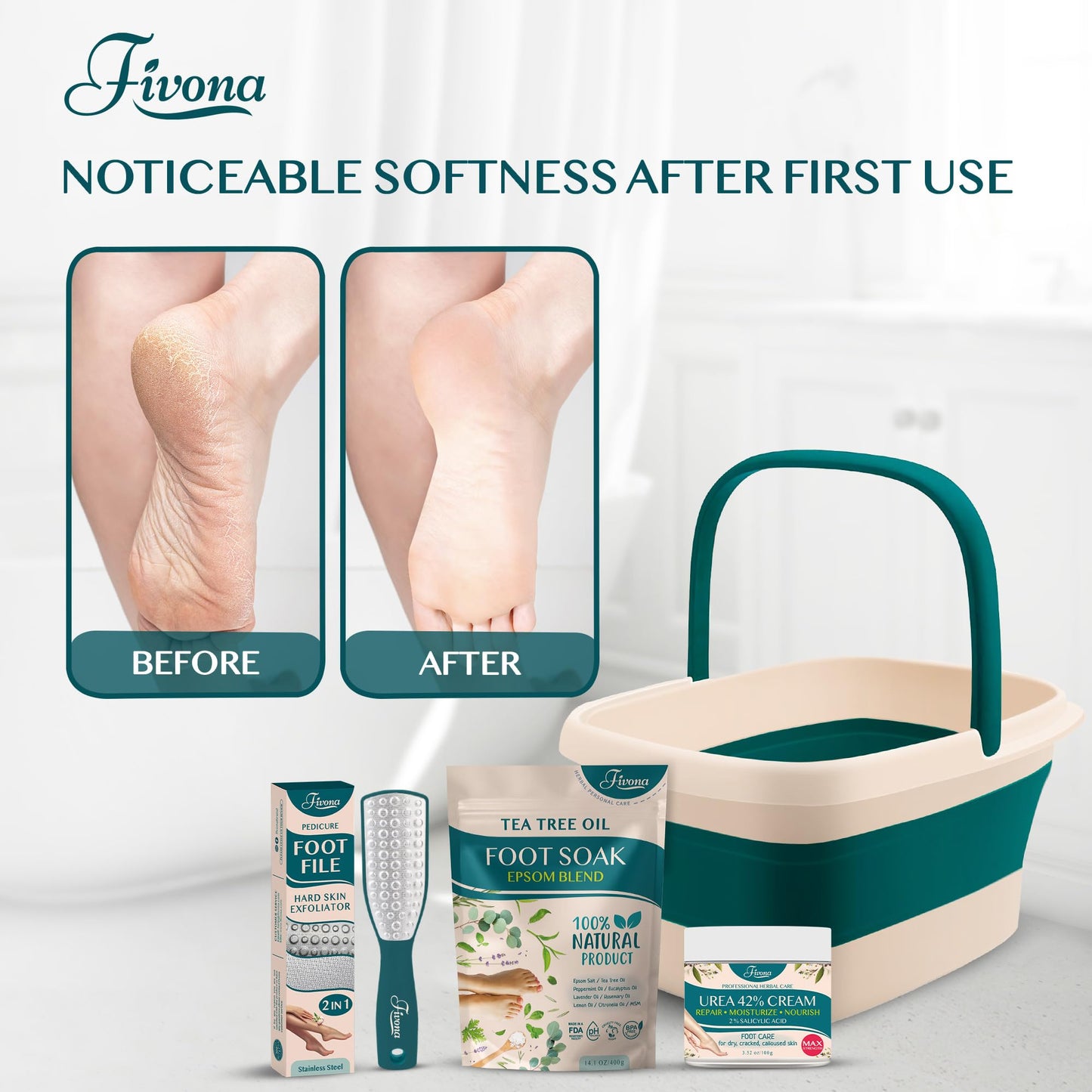 Fivona Collapsible Foot Bath Basin - Pedicure Foot Soaking Tub for Tired Feet, Cracked Heels, Soothe Soreness, Soften Calluses