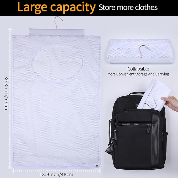 Breathable Mesh Laundry Hamper, Bringing Hooks Foldable Hanging Shower Caddy