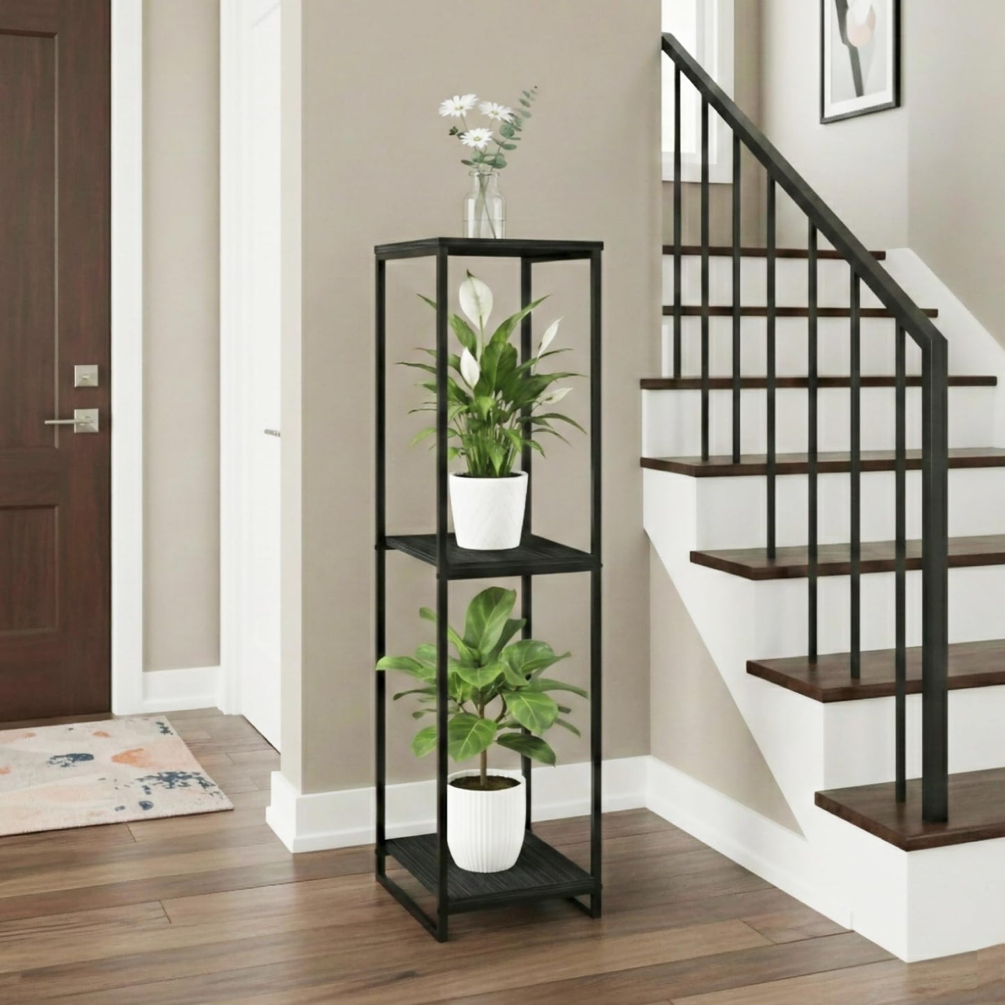 JEPRECO 46" Tall Plant Stand Indoor, 3-Tier Modern Plant Shelf, Corner Flower Pot Holder Organizer for Living Room Balcony Patio Garden (Black)