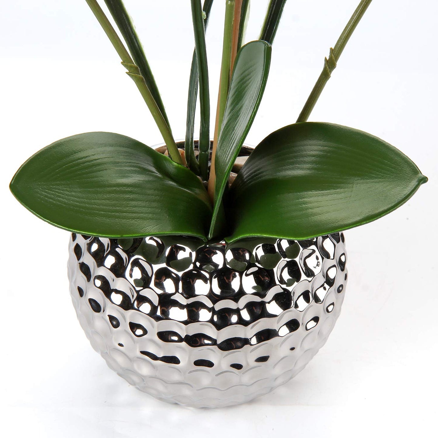 Briful Orchids Artificial Flowers, 20'' White Faux Orchid with Silver Vase Fake Phalaenopsis Flowers for Home Table Living Room Office Kitchen Decor