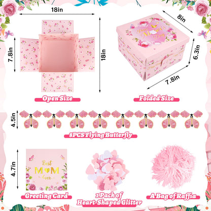 FVNPIHAM Mother'S Day Explosion Gift Box, Surprise Gift Box Explosion with 8pcs Flying Butterfly Surprise Box for Mom, Butterfly Explosion Gift Box for Mothers Day Gifts Wrapping